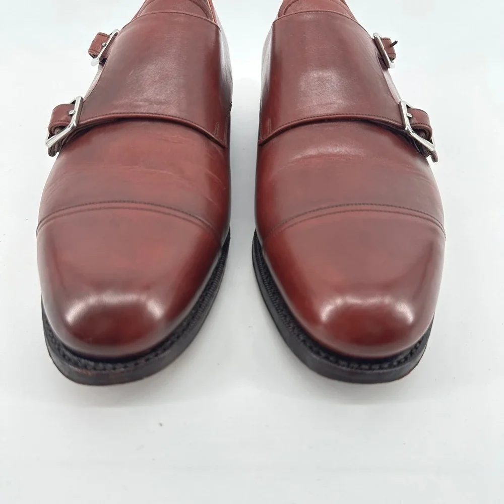 Meermin Double Monk Strap Shoes Mens UK6.5 US 7.5 Burgundy Leather Luxury Dapper